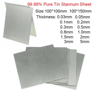 99.99% Pure Tin Metal Sheet Plate Foil Scientific 100*100mm 0.8 1 1.5 2 3 5mm - Picture 1 of 4
