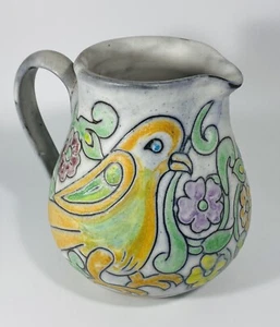 Studio Pottery Embossed Bird Pitcher Signed By Artist Azem William UK - Picture 1 of 8