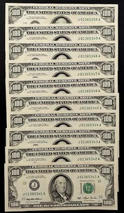 Lot of TEN Series 1993 $100 Federal Reserve Notes, Kansas City! Consecutive #'s! - Picture 1 of 11