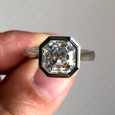 Обручальное кольцо с ободком из муассанита 3,29 карата с покрытием из белого золота 14 карат - Изображение 1 из 4