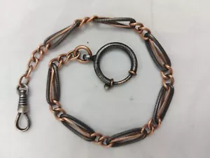 Antique Solid Silver Niello Gild Pocket Watch Chain - Picture 1 of 8