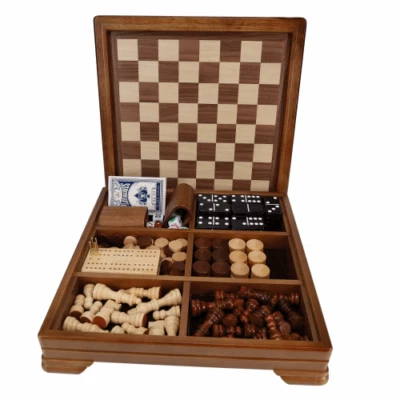 WE Games Walnut 7-Games-in-1 Combo Game Set, Chess, Checkers, Backgammon, & more - Image 1 of 2