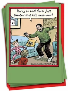 Funny Christmas Card w/ Envelope - Santa Just Tweeted (Nobleworks) - Picture 1 of 6