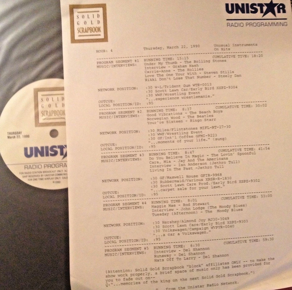 RADIO SHOW: UNUSUAL INSTRUMENTS 3/22/90 STEPHEN STILLS, STONES,JETHRO TULL,RINGO - Image 1 of 1