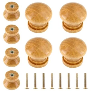 8 Pcs Natural Wood Dresser Knobs Round Wooden Cabinet Knobs Mushroom Drawer Knob - Picture 1 of 7