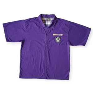 Beverly Hills Polo Club Button Up Casual Shirt Mens XXL Purple Crest Patch - Picture 1 of 8