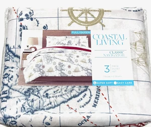 Neu Queen Bettbezug Leicht 3P Set Navigator Marine Seefahrt Karte Rot Marine - Bild 1 von 12