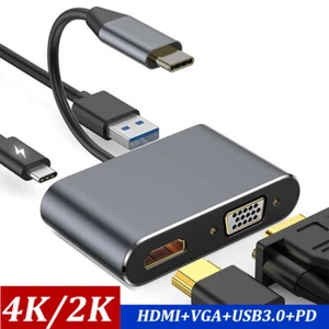 USB 3.1 Type C to HDMI VGA 4K Adapter Cable Multiport Converter for Macbook Pro - Picture 1 of 11