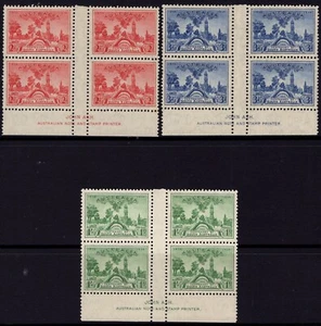 1936 Australia Centenary Of SA Set Of 3 ASH Imprint Gutter Blocks Of 4 Mint - Bild 1 von 1