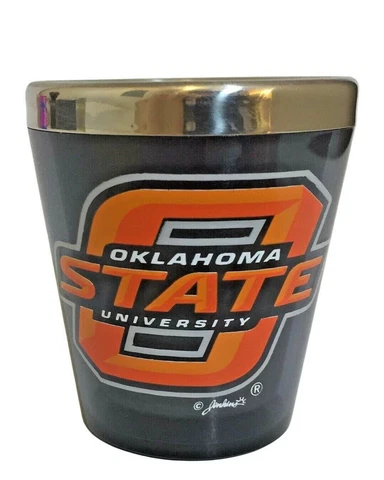 Oklahoma State University Cowboys Shot Glass Metal Inside Black Orange Logo Cover
