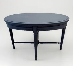 Reproduction Chalk Blue French Louis XVI Style Oval Wood Side/Coffee Table 18x28 - Picture 1 of 16