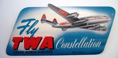 Etiqueta vintage TWA Constellation com foto de avião *  - Imagem 1 de 2