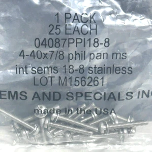 New 4-40 x 7/8" Phillips Pan Head MS, Internal-Tooth Lock Washer, 18-8 SS (25ea) - Picture 1 of 4