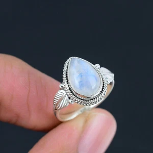 Anillo hecho a mano de plata esterlina 925 con piedras preciosas de luna arco iris HR-003 - Imagen 1 de 12