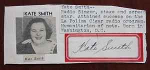 FIRMADO KATE SMITH CORTE AUTOMÁTICO JSA CANTANTE, ESCENARIO Y PANTALLA ESTRELLA DIOS BENDIGA AMÉRICA - Imagen 1 de 2