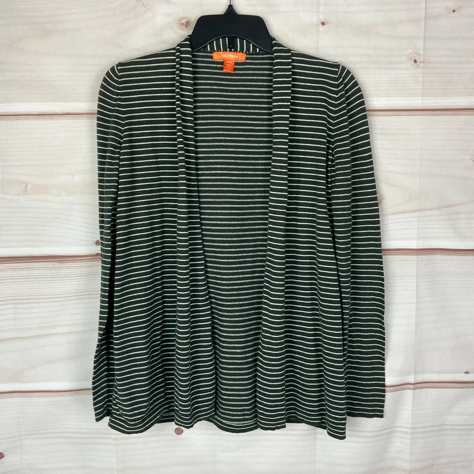 Joe Fresh Suéter Mujer M Verde Algodón Rayas Manga Larga Cárdigan Frente Abierto Foto 1 de 4