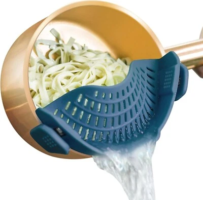 Clip on Strainer Silicone for All Pots and Pans, Pasta Strainer Silicone Blue - Image 1 of 4