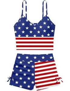 Girls Swimsuits, 4th of July Girl Bathing Suits Size 10-12 V-Neck American Fl... - Picture 1 of 5