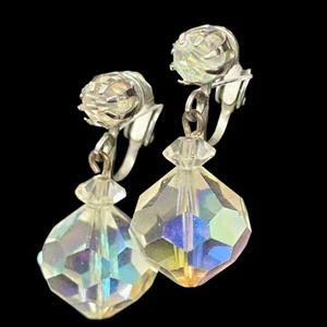 Vintage Laguna Austrian Aurora Prism Faceted Crystal Dangle Screwback Earrings - Picture 1 of 11