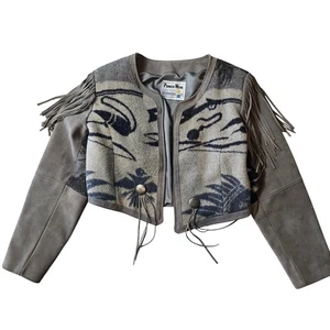 Pioneer Wear Vintage 1980s Cropped Blanket Fringe Jacket Western Medium - Picture 1 of 8