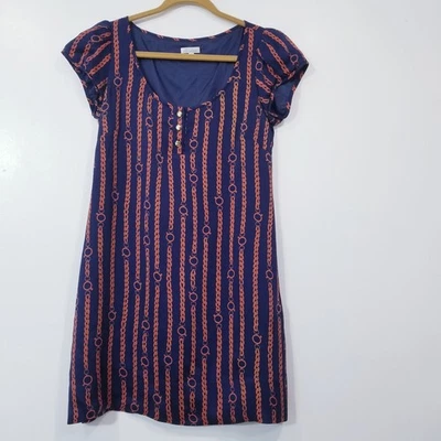 Mini Vestido Shoshanna Mujer Talla 10 Seda Estampado de Eslabones de Cadena Mangas Cortas Foto 1 de 4