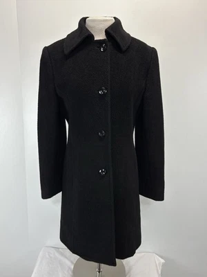 Jones New York Womens Sz 8 Coat Alpaca Wool Button Front Mid Length Black Textur - Image 1 of 4