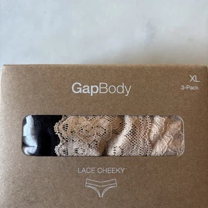 NWT GAP BODY PACK3 WOMEN LACE CHEEKY PANTIES SZ/X-LARGE Beige/black/White REG$29 - Picture 1 of 8