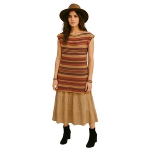 Lauren Ralph Lauren gestreiftes Leinen Baumwolle Seide Strick Top S/P Boho Y2K Flügelärmel - Bild 1 von 9