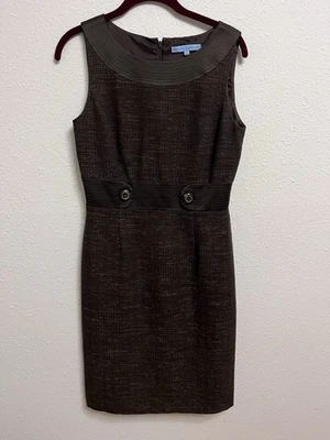 Antonio Melani Size 4 Sheath Dress Brown Metallic Gold Thread Sleeveless Career - Image 1 of 4