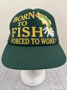 Sombrero SnapBack Vintage Nacido para Pescar Años 80 Hecho en EE. UU. Pesca Espuma Malla Papá Gorra - Imagen 1 de 11