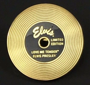 Prendedor de solapa vintage de Elvis Presley Love Me Tender Song disco dorado en forma romántico - Imagen 1 de 3