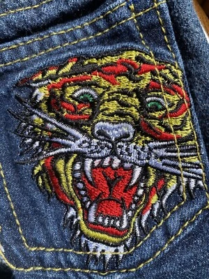 Rare Ed Hardy Tiger Y2K Embroidered Jeans Size 24 mo Dark Blue Hard to Find — 第 1/4 张图片