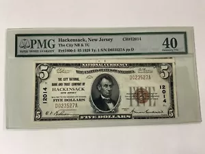 1929 $5 US National Currency PMG EF 40 Hackensack New Jersey S/N D023527A  - Picture 1 of 8