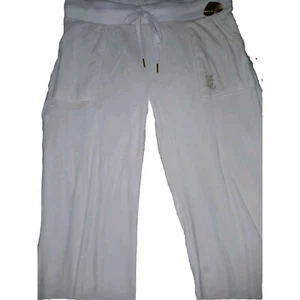 Juicy Couture WhiteVelvet Shine Velour Lounge Pj Pants M Women's Logo Bling Logo - Picture 1 of 6