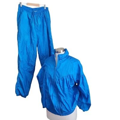 Vintage 80s Bocoo Track Suit Women Large Blue Nylon Joggers Full Zip Windbreaker - Image 1 of 4