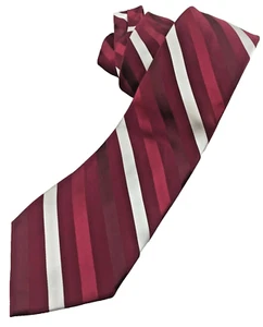 Jones New York Men 100% Silk Diagonal Stripe Neck Tie Red Shade Silver 3.5" Wide - Picture 1 of 12