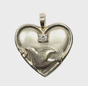 Gorham Sterling Silver Dove Heart Prayer of Serenity Pendant - Picture 1 of 3