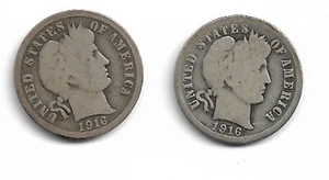 Lot of 2 Barber Dimes : 1916 1916-S - Picture 1 of 2