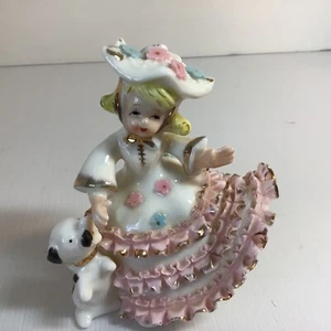 Vintage RARE Bloomer Girl Figurine With Puppy Dog Mid Century Japan - Picture 1 of 8