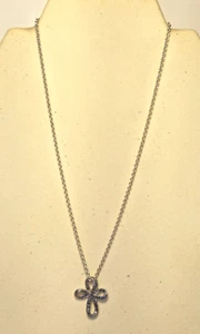 Liz Claiborne Necklace • Faux Marcasite Cross Pendant • Silver Tone Chain • 16" - Picture 1 of 8