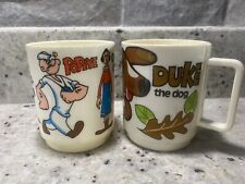 Set Of 2 Vintage Plastic Mugs Popeye And Duke The Dog