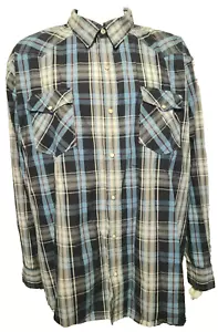 Men's Redhead Blue Plaid Pearl Snap Western Style Dress Shirt Size 3XL - Picture 1 of 9