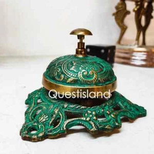 Table Bell, Brass Handmade Embossed, Hotel Reception Bell, Desk Bell, - Picture 1 of 6