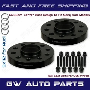 2 Black 25mm Audi 5x112 Hub Bore Wheel Spacer Kit 66.6mm Fit Q5 SQ5 W/Ball Bolts - Picture 1 of 2