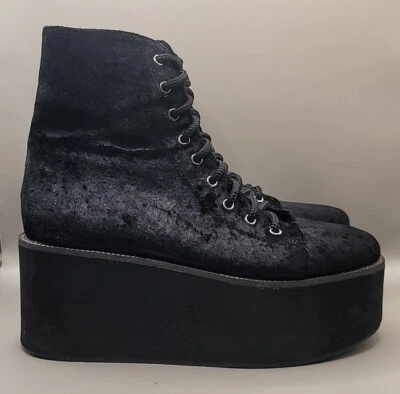 Forever 21 Booties Women's Sz 6 Black Platform Velvet Lace-Up Gothic Y2k Casual - Image 1 of 4