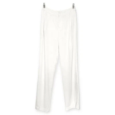 Pantalón DEREK LAM 10 CROSBY Blanco Pierna Ancha Plisado Para Mujer 2 Largo Cintura Alta Foto 1 de 4