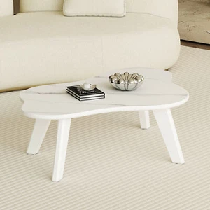 Modern minimalist white imitation marble tabletop coffee table. Solid wood spray - Picture 1 of 11