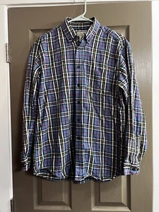 LL BEAN Mens Flannel Shirt Sz M Button Up Plaid Long Sleeve Grey Red READ - Picture 1 of 7