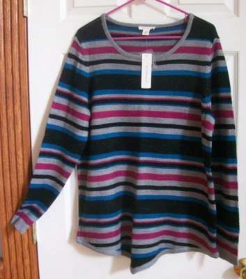 Nuevo con etiquetas Suéter Tejido a Rayas Negro Gris Rosa Azul Westbound Top Dobladillo en V Talla XL  Foto 1 de 4