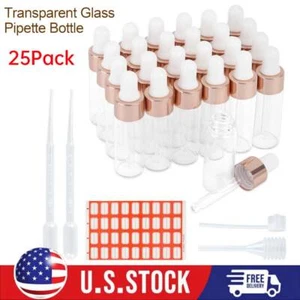 25Pack 5 ml Transparent Glass Dropper Bottle Mini Pipette Bottles for Essential - Picture 1 of 8